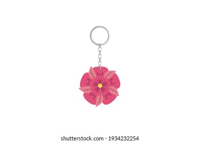 Spring Key Chain Pink Flower  Vector Icon
