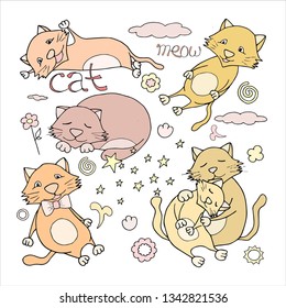 Spring kind cats in pastel colors. Collection of march cats.