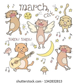 Spring kind cats in pastel colors. Collection of march cats.