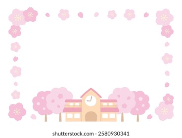 Spring kindergarten landscape with cherry blossom frame background illustration