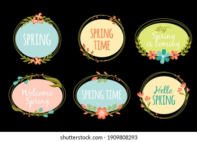 Spring label collection with colorful flower decoration. typography design and elements vector illustration.