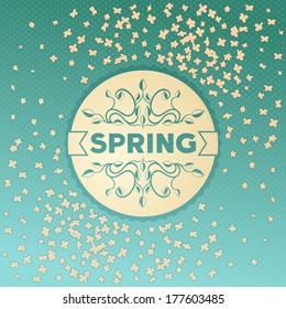 Spring label design with floral ornaments on vintage background. Vector eps10