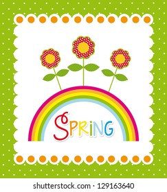 spring label with flowers and rainbow. vector illustration