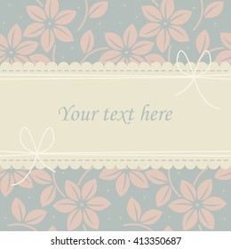 Spring lace frame with cute pink flowers can be used as a greeting card, wedding invitation, baby shower card and cover. 