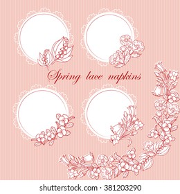 Spring lace napkins. The decor of flowers . It can be used for photos, invitations , labels , frames . Vector illustration.