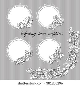Spring lace napkins. The decor of flowers . It can be used for photos, invitations , labels , frames . Vector illustration.