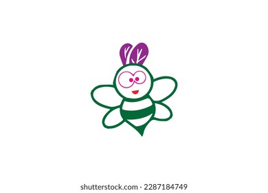 spring lady bee and cute cartoon vector and happy face