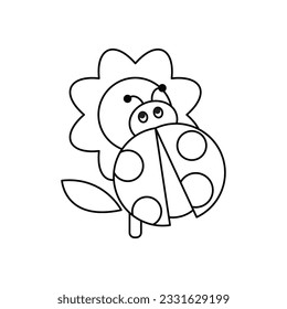 Spring Ladybug Coloring Page for Kids, bug on a flower colouring.