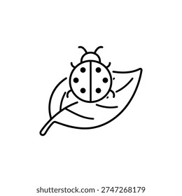 Spring ladybug on leaf black and white vector illustration spring insect line art spring nature design