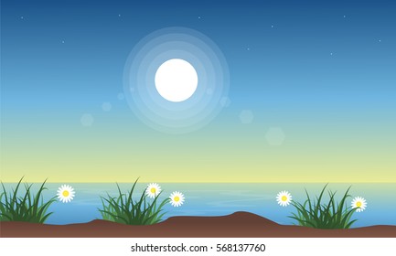 At spring lake of landscape vector illustration