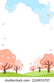 Spring landscape background with cherry blossom trees