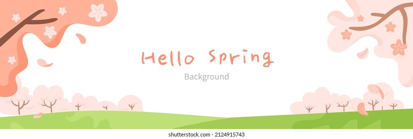 Spring landscape background with cherry blossom