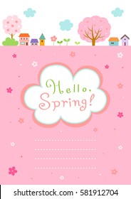 Spring landscape background with cute frame template.