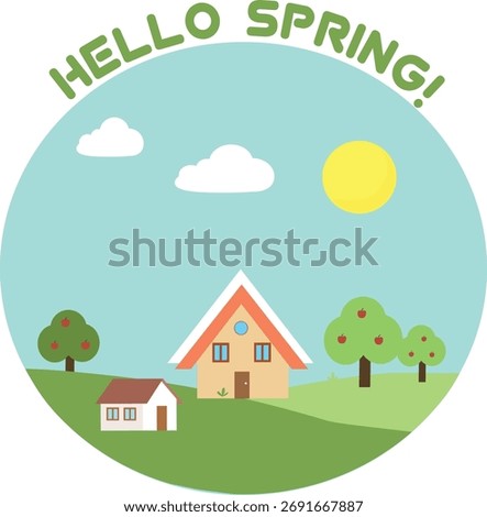 
Spring landscape background in flat style
