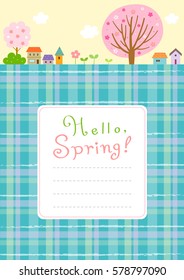 Spring landscape background with frame template.