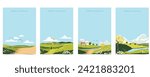 Spring landscape background with mountain and tree Editable vector illustration for postcard,a4 vertical size