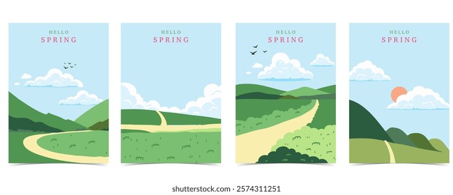 Spring landscape background with mountain and tree  for a4 vertical design