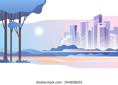 Spring landscape background. Public park in the city. Vector illustration.