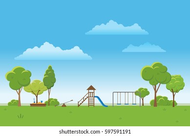 Fondo del paisaje de primavera. Ilustración del vector del parque público.