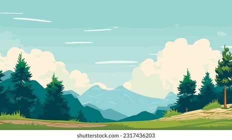 spring landscape background, simple, vector illustration