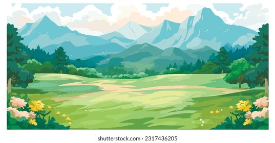 fondo de paisaje de primavera, ilustración simple, vector