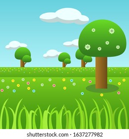 Spring landscape background, sunny day in this season