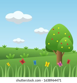 Spring landscape background, sunny day in this season