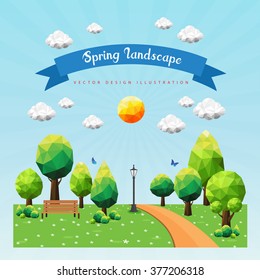 spring landscape background,polygonal background, vector illustration.