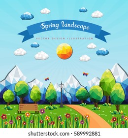 Spring landscape background,polygonal background, vector illustration