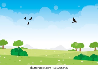 Spring landscape with birds. Spring came