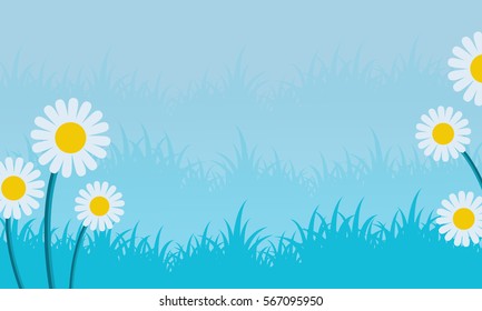 spring landscape with blue backgrounds vector illustration