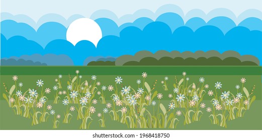 Spring landscape blue cloud flat design art design elements stock vector illustration for web, for print