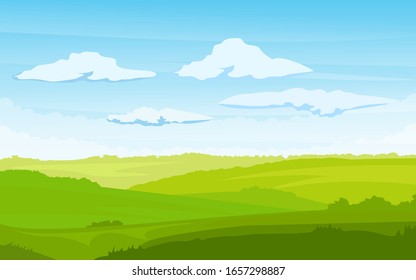 El paisaje primaveral con un amanecer, un formato alargado para la conveniencia de utilizarlo como fondo. Ilustración vectorial del paisaje del muelle