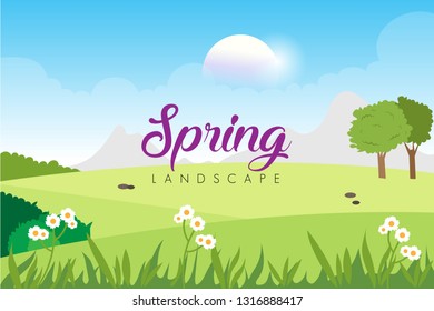 Spring landscape with floral template
