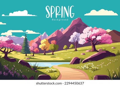 spring landscape with flowers and trees