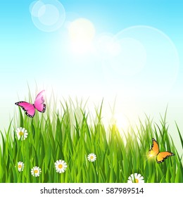 Ilustración vectorial plana de la Tierra del cielo azul verde de primavera