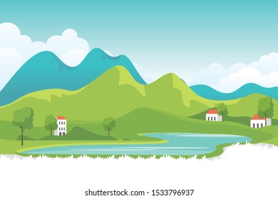 Spring Landscape with home alone and adorable beautiful scenery nature design