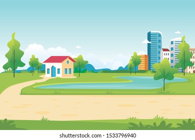 Spring Landscape with home alone and adorable beautiful scenery nature design