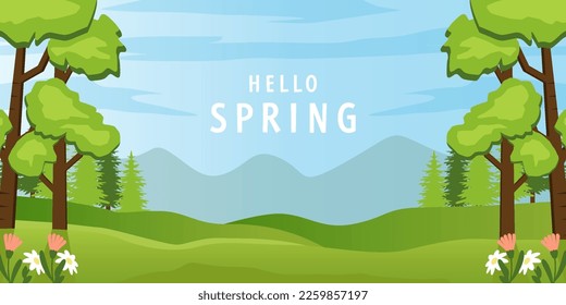 ilustración horizontal de banner de paisaje de primavera