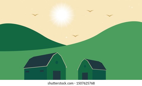 Spring landscape with houses Vector