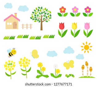 Spring landscape illustration set