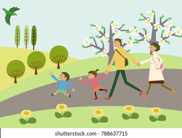 Spring Landscape. Image Of Spring. Cherry Blossoms And Family.
Image Of Hiking. A Short Trip. Spring Landscape. Spring Clip Art.