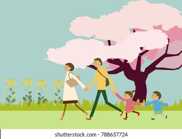 Spring landscape. Image of spring. Cherry blossoms and family.
Image of hiking. a short trip. Spring landscape. Spring clip art.