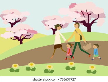 Spring landscape. Image of spring. Cherry blossoms and family.
Image of hiking. a short trip. Spring landscape. Spring clip art.