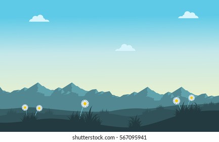 Spring landscape with mountain backgrounds vector art