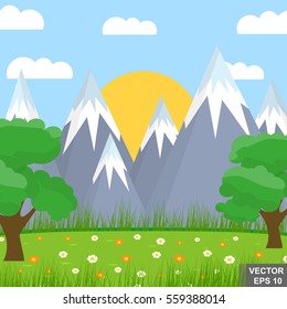 Spring landscape. The mountains. Flowers. Heat. For your design.