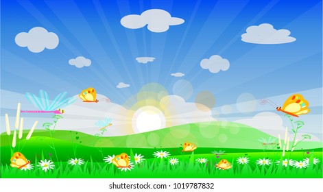 Spring Landscape Scene Vector Art Concept Stock Vector (Royalty Free ...