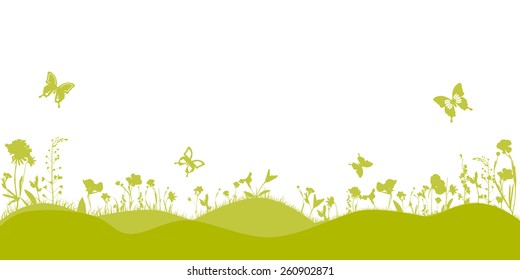 Spring landscape with silhouette grass and flowers background vector