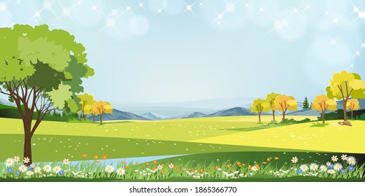 Spring Landscape Sunny Day Village Meadow Stock Vector (Royalty Free ...