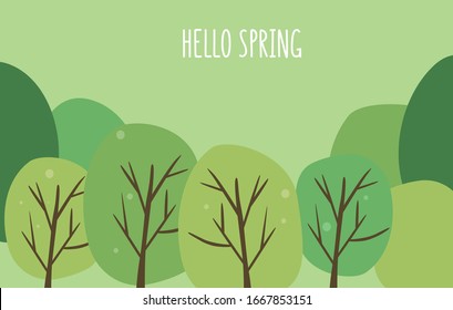 Spring landscape with trees. Banner. 
Background with empty space for text. Vector illustration in flat style